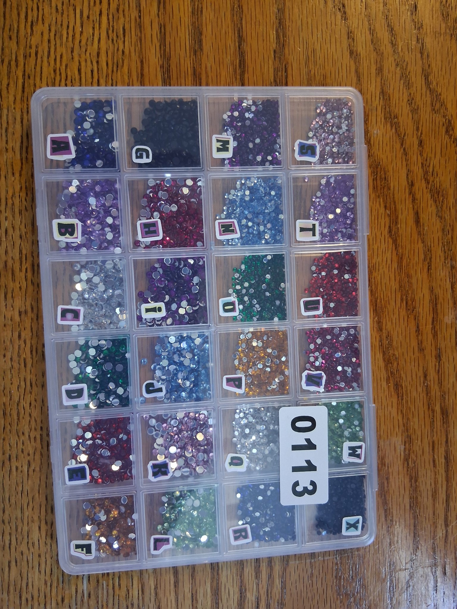 Addon — 113 Multi-Color Rhinestone Flat-Back Gem Set (24-compartment organizer, A–X)